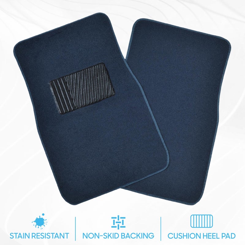 BDK Premium Blue Carpet Floor Mats for Cars - Universal Fit Interior 4-Piece Car Mats Full Set with Vinyl Heel Pad Protector - Cute Car Accessories Interior Floor Covers for SUVs & Trucks - Image 3